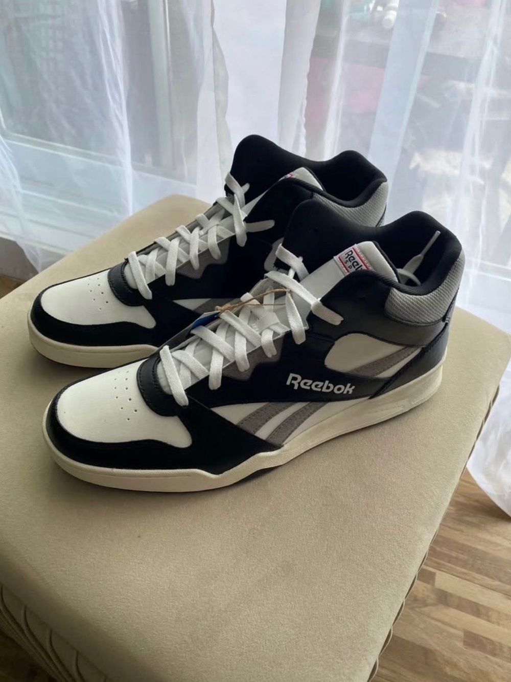 Reebok Men’s Black, White and Gray Mid-Top Sneakers